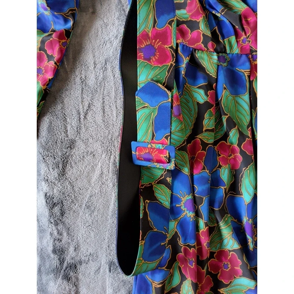 Vintage Papell Boutique Floral Womens 14 Dress 1990s bright colorful W/Belt‎